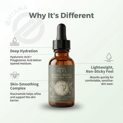 Omiana Natural Cosmetics Oil Moisture Balance Hyaluronic Serum – Lightweight, Hydrating Serum for Sensitive Skin